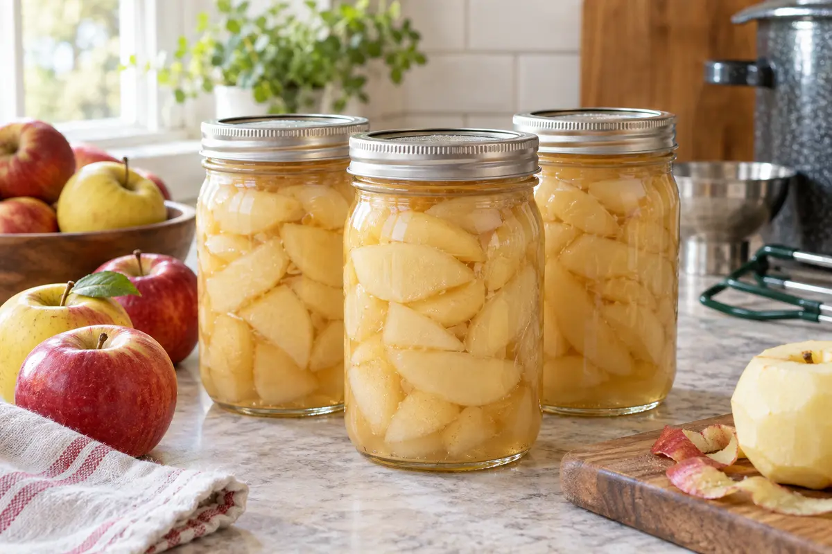 Sealed jars of Apples prepared using the tested Bernardin method