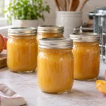 Sealed jars of Baby Food Fruit Purée prepared using the tested Bernardin method