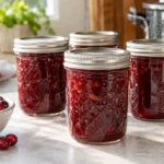 Sealed jars of Cranberry Chutney prepared using the tested Bernardin method