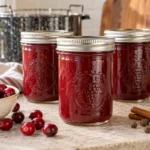 Sealed jars of Cranberry Ketchup prepared using the tested Bernardin method