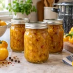 Sealed jars of Golden Gossip Chutney prepared using the tested Bernardin method