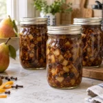Sealed jars of Gourmet Pear Mincemeat (meatless) prepared using the tested Bernardin method