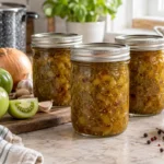 Sealed jars of Green Tomato Chutney prepared using the tested Bernardin method