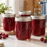 Sealed jars of Jellied Cranberry Sauce prepared using the tested Bernardin method