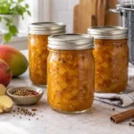Sealed jars of Mango Chutney prepared using the tested Bernardin method