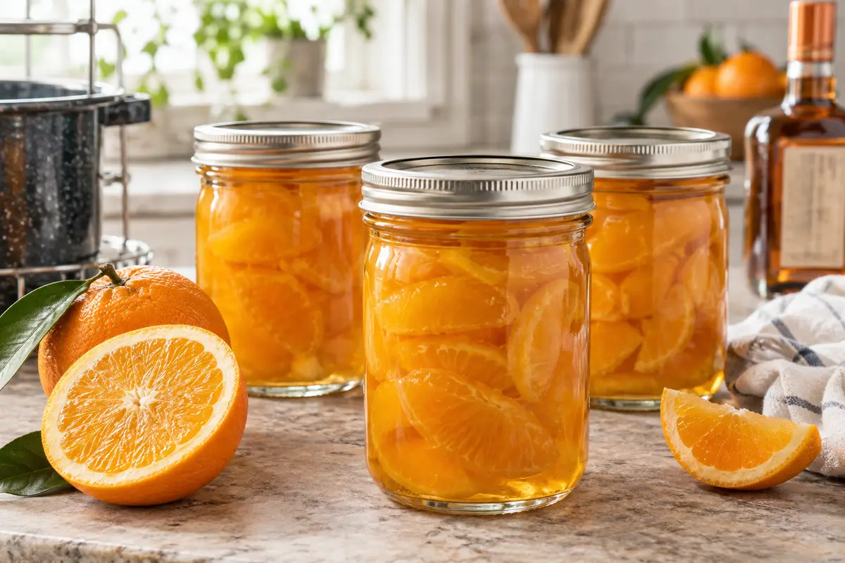 Sealed jars of Oranges in Cointreau prepared using the tested Bernardin method