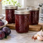 Sealed jars of Oriental Plum Sauce prepared using the tested Bernardin method