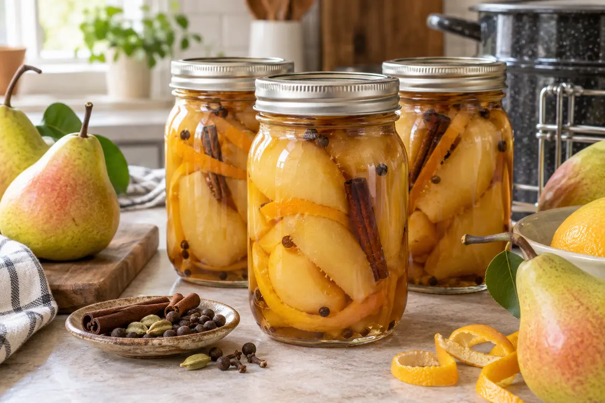 Sealed jars of Pears Exotica prepared using the tested Bernardin method