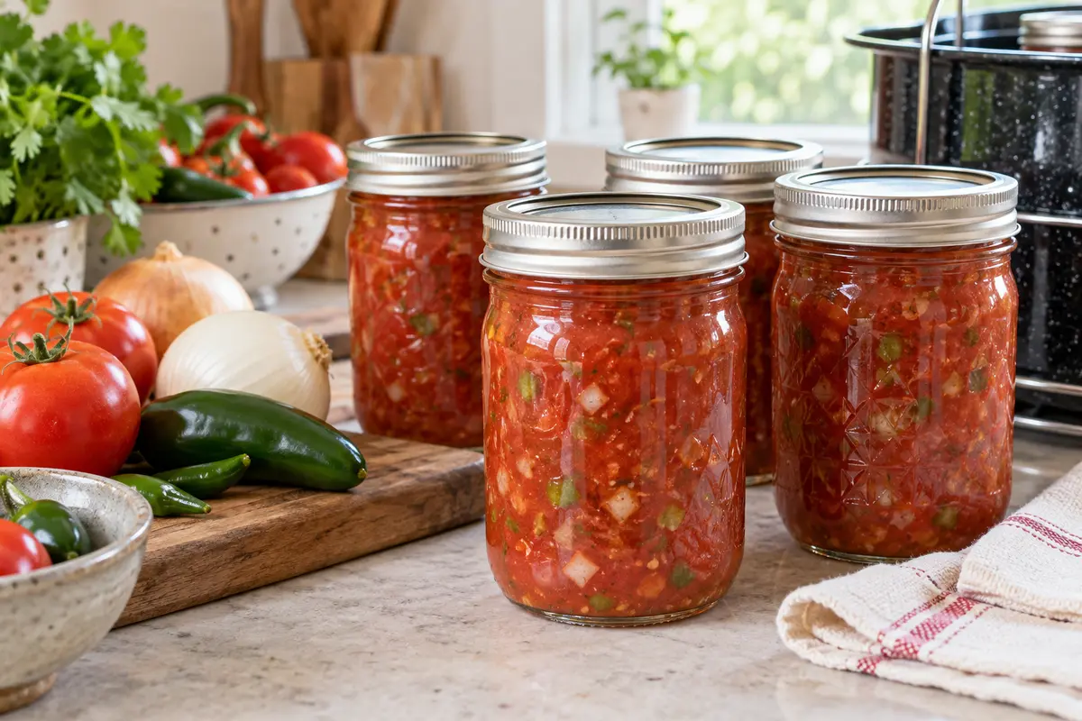 Sealed jars of Picante Sauce prepared using the tested Bernardin method