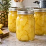 Sealed jars of Pineapple in Syrup prepared using the tested Bernardin method