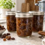 Sealed jars of Raisin sauce prepared using the tested Bernardin method