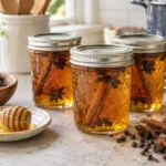 Sealed jars of Spiced Honey prepared using the tested Bernardin method