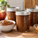 Sealed jars of Apple Butter Honey prepared using the tested Bernardin method