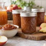 Sealed jars of Apple Cider Butter prepared using the tested Bernardin method