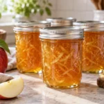 Sealed jars of Apple Marmalade prepared using the tested Bernardin method
