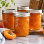 Sealed jars of Apricot Jam Long Boil prepared using the tested Bernardin method