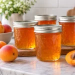 Sealed jars of Apricot Jelly prepared using the tested Bernardin method