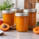Sealed jars of Apricot Silky Butter prepared using the tested Bernardin method