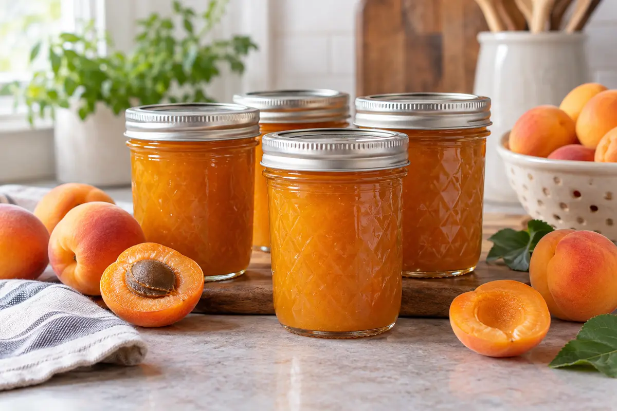 Sealed jars of Apricot Silky Butter prepared using the tested Bernardin method