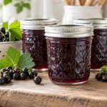 Sealed jars of Black Currant Jelly prepared using the tested Bernardin method