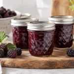 Sealed jars of Boysenberry Jam prepared using the tested Bernardin method
