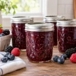 Sealed jars of Bumbleberry Jam prepared using the tested Bernardin method