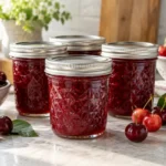 Sealed jars of Cherry Jam (sweet or sour) prepared using the tested Bernardin method