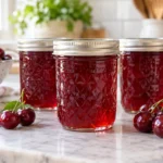 Sealed jars of Cherry Jelly prepared using the tested Bernardin method
