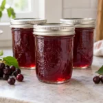 Sealed jars of Choke Cherry Jelly prepared using the tested Bernardin method