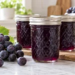 Sealed jars of Concord Grape Jelly-Original Crystals prepared using the tested Bernardin method