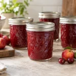Sealed jars of Crabapple Cranberry Butter prepared using the tested Bernardin method