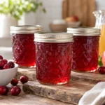 Sealed jars of Cranberry Cider Jelly prepared using the tested Bernardin method