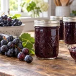 Sealed jars of Grape Jam prepared using the tested Bernardin method