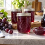Sealed jars of Grape Juice Jelly prepared using the tested Bernardin method