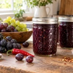 Sealed jars of Grape Medley with a Kick prepared using the tested Bernardin method