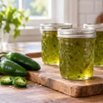 Sealed jars of Jalapeño Jelly prepared using the tested Bernardin method
