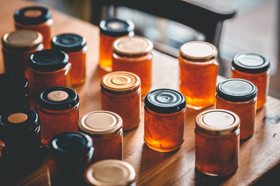 Homemade citrus marmalade in a glass jar