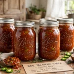 Barbeque Jalapeno Sauce in glass canning jars — home canning recipe