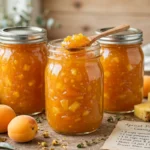 Best of Show Apricot Pineapple Jam in glass canning jars — home canning recipe