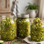 Best of Show Zucchini Relish by Pam McGowan in glass canning jars — home canning recipe