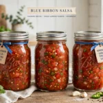 Blue Ribbon Salsa Recipe For Canning in glass canning jars — home canning recipe