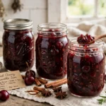 Blue Ribbon Spiced Cherry Amaretto Jam Recipe in glass canning jars — home canning recipe