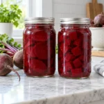 Sealed jars of pressure-canned sliced and cubed beets