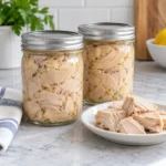 Two sealed half-pint jars of home-canned tuna
