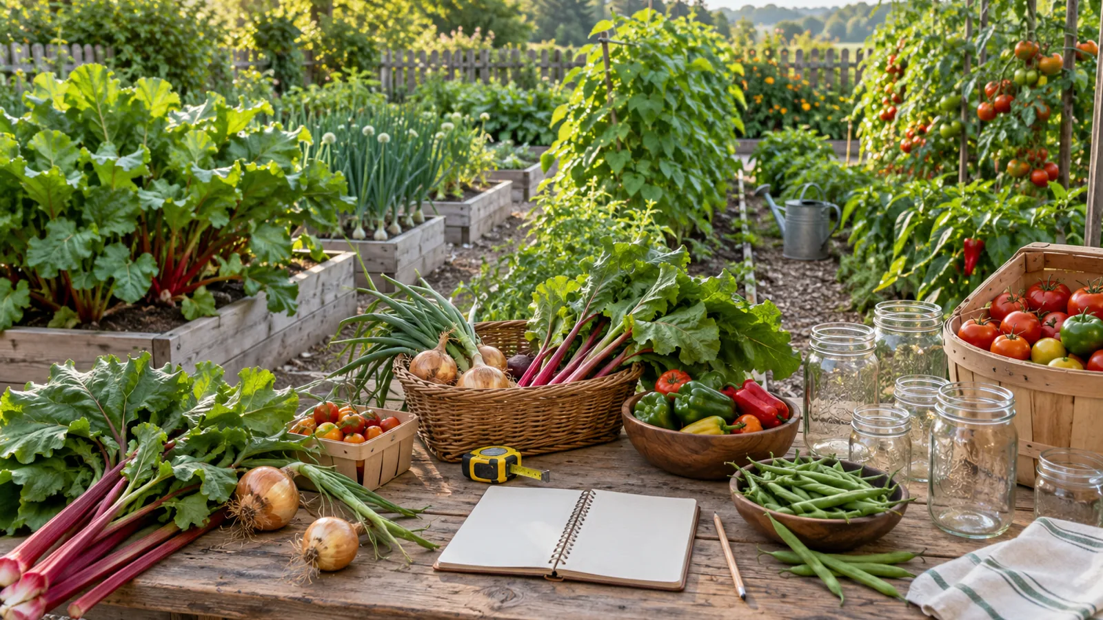 Canning Garden Planner: home canning crops, garden beds, harvested produce, planning notebook, and empty mason jars