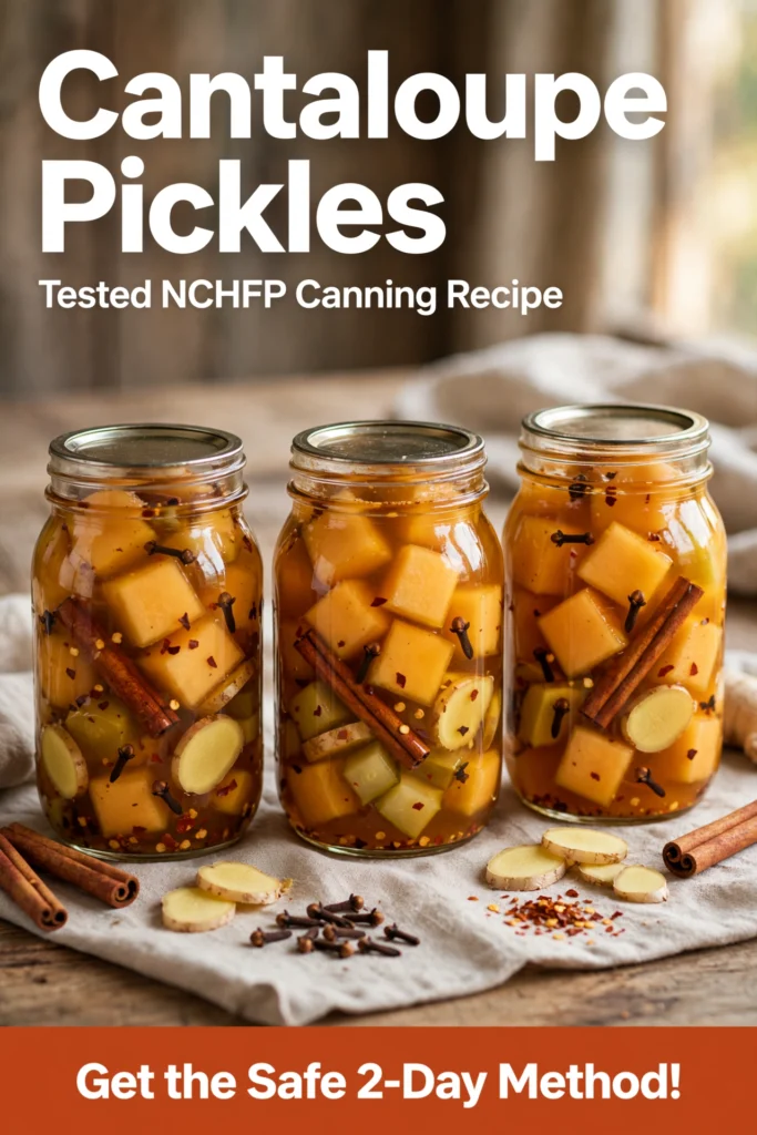 Cantaloupe Pickles - Tested NCHFP Canning Recipe Pinterest pin