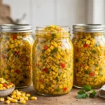 Corn Relish in glass canning jars — home canning recipe