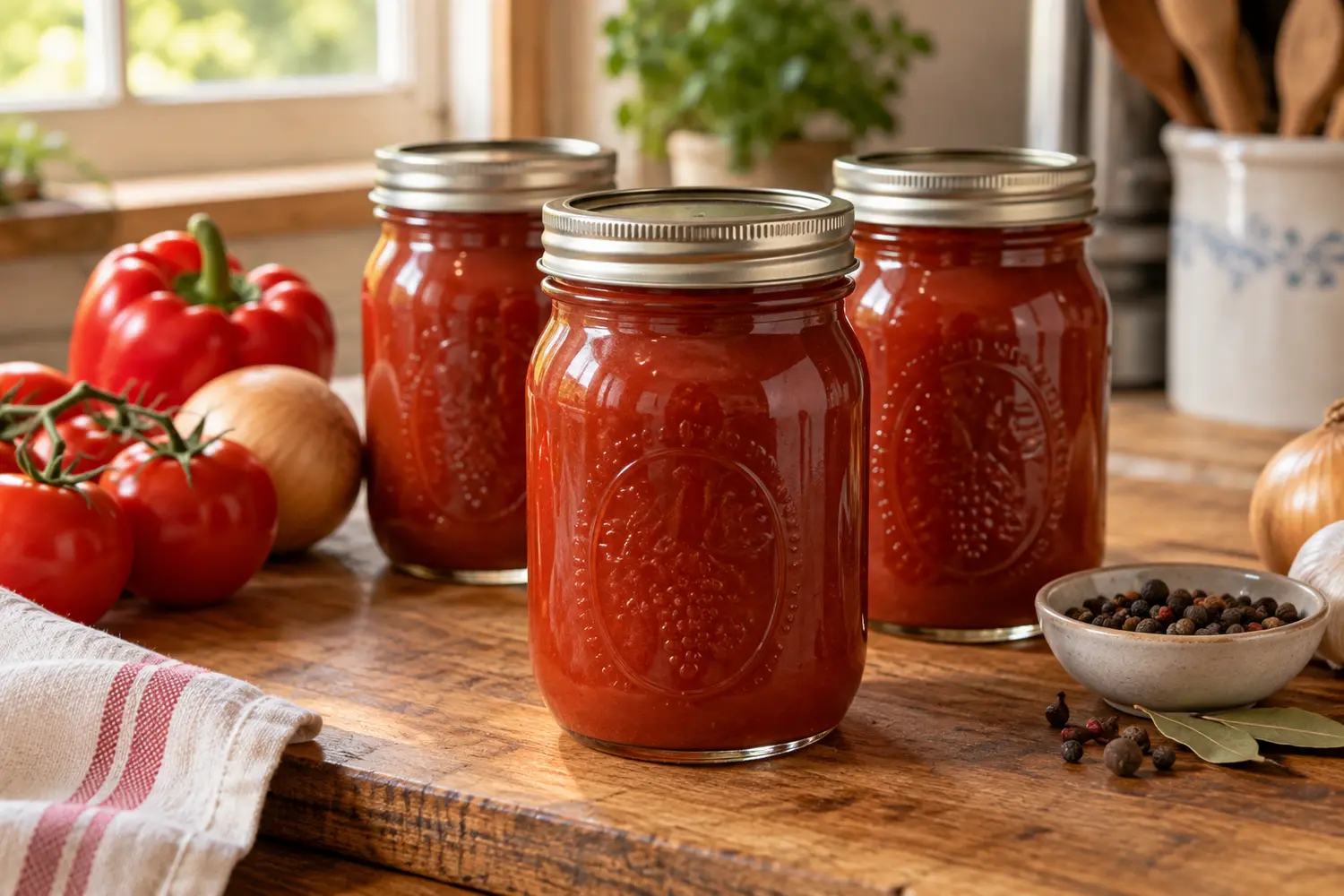 Home-canned Country Western ketchup in sealed pint canning jars