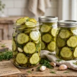 Crisp Pickle Slices in glass canning jars — home canning recipe