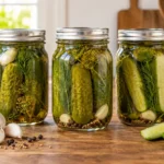 Sealed jars of Fermented Dill Pickles prepared using the tested NCHFP method